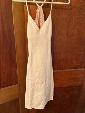 Lulu's Cream Midi Slip Dress with Lace Back